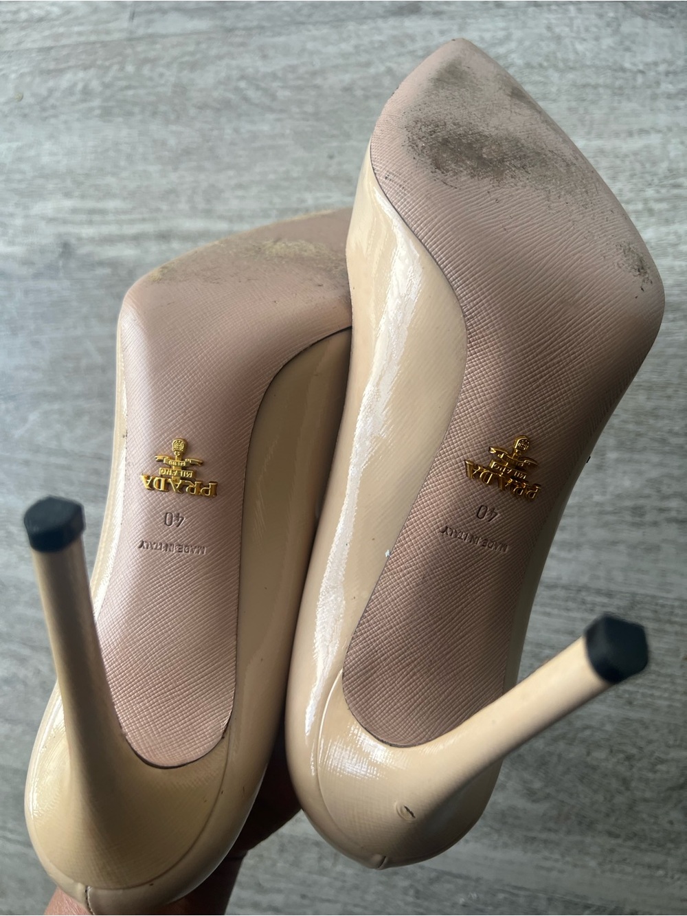 Prada Beige Patent Leather Pointed-Toe Pumps - Picture 10 of 11